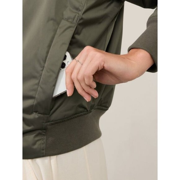 Athleta Sateen Olive Bomber Jacket NWT Large $199 Green - Picture 3 of 8